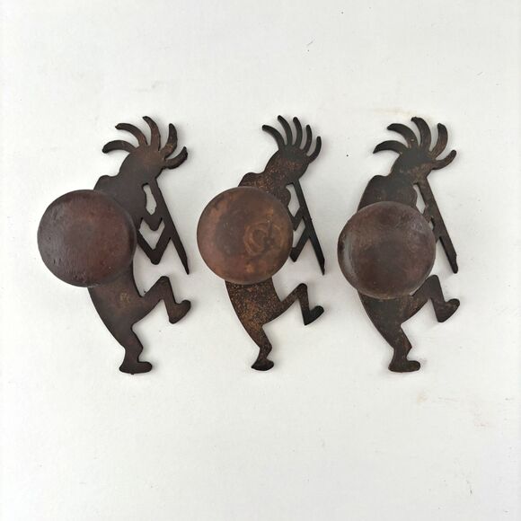Kokopelli Metal Reversible Drawer Knob Lot 3 Southwestern Lodge Cabin Rustic - Picture 1 of 5